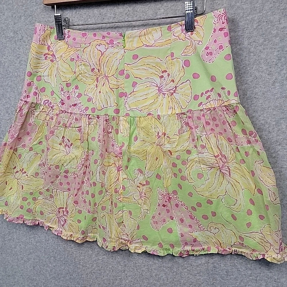 VTG‎ LILLY PULITZER Fillies for Lillies Floral Print Tiered Cotton Mini Skirt 10